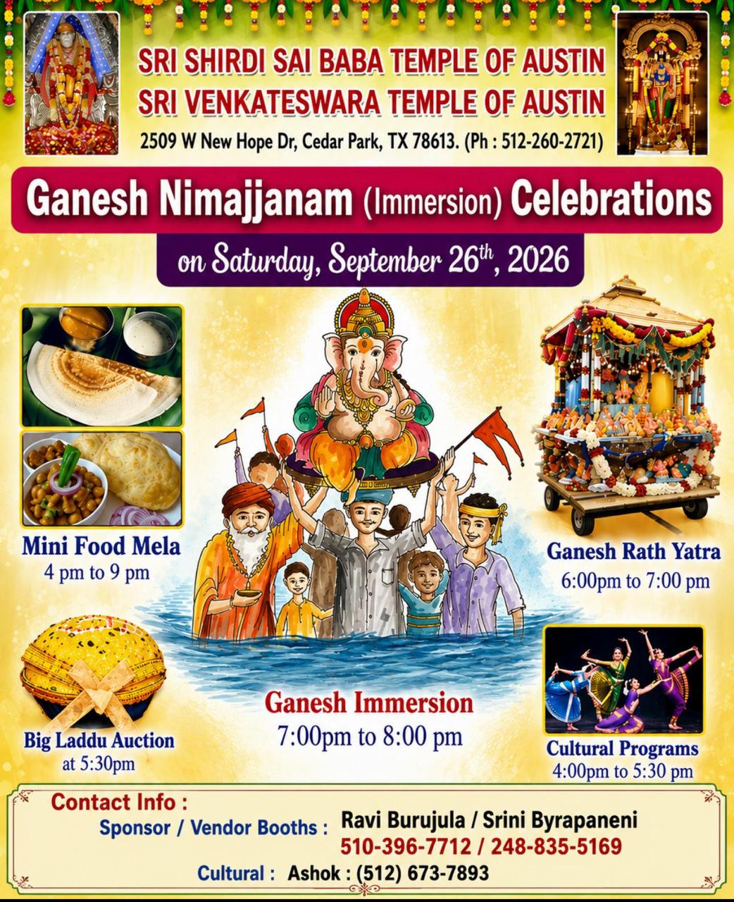 Ganesh Nimarjanam September 26, 2026 4:00 PM to 9:00 PM.